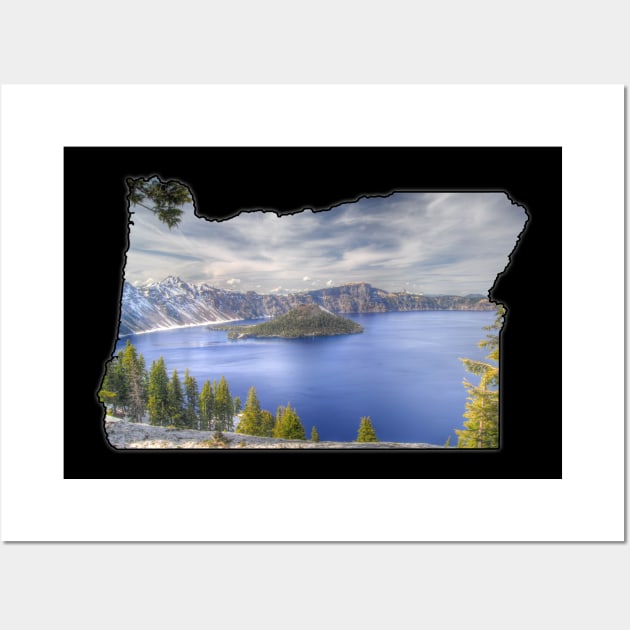 Oregon State Outline (Crater Lake & Wizard Island) Wall Art by gorff